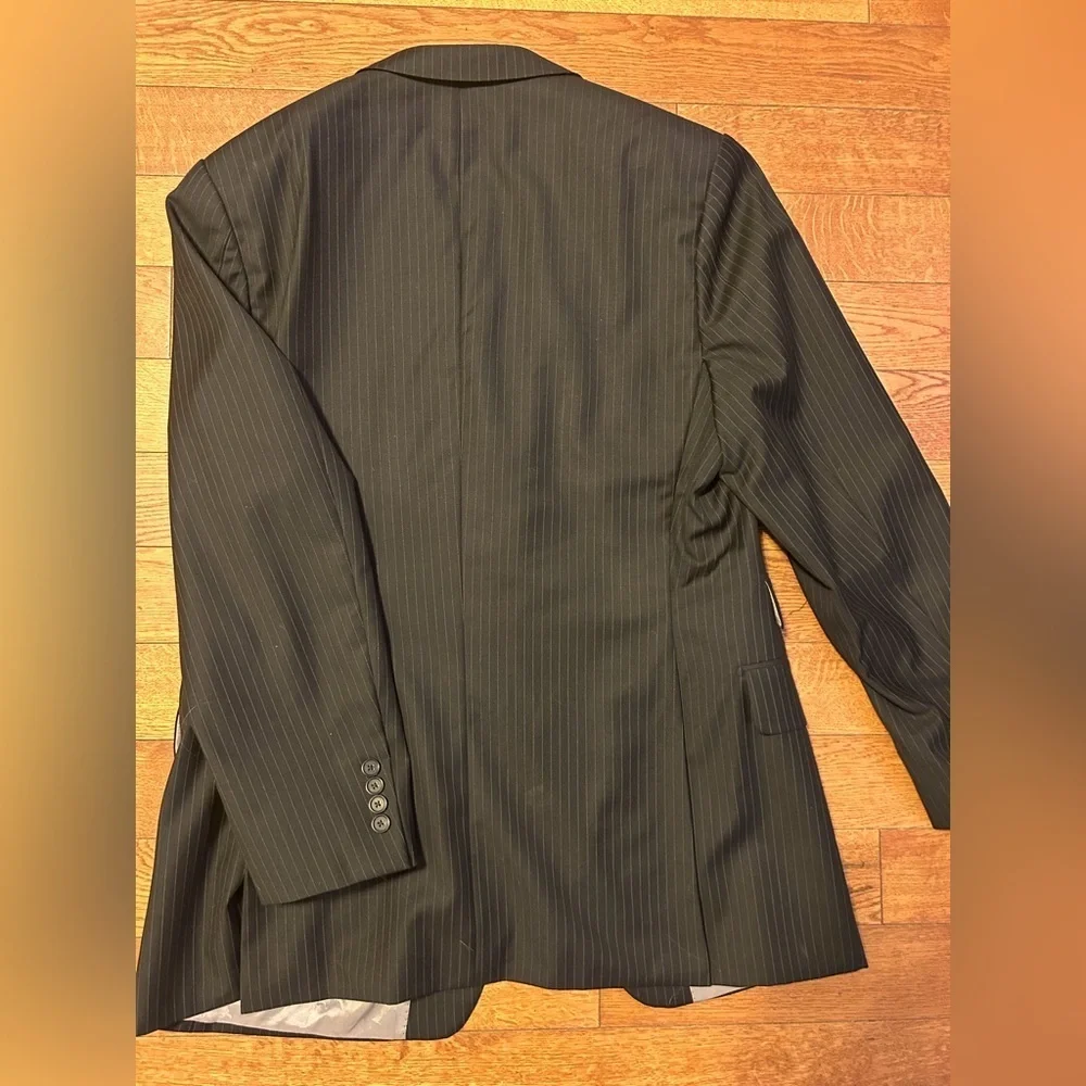 Elegant Black Pinstripe Men's Italian Suit Vitale Barberis Canonico Super 110